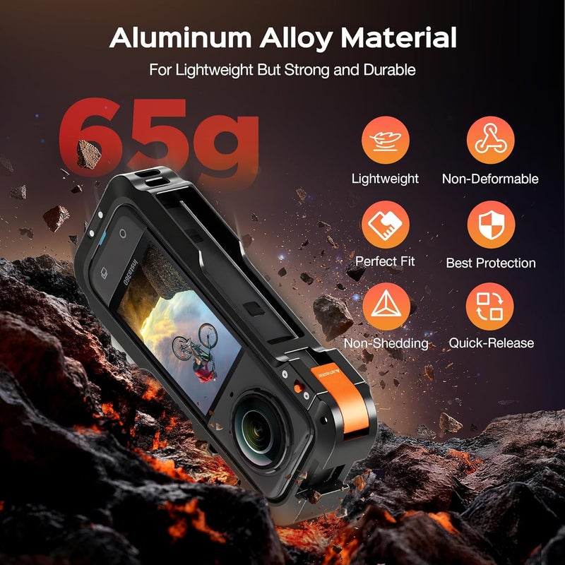 AMAZEAR Metal Protective Case for Insta360 X5 Accessories, Insta 360 X5 Multifunction Utility Frame Aluminum Cage with Quick-Release Base Plate, Various Expansion Mounts - Image 4